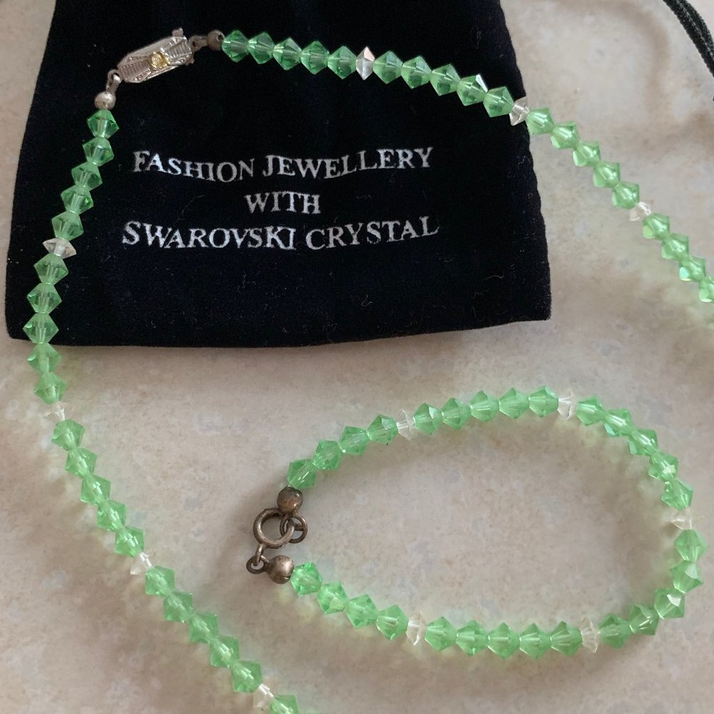 Vintage Swarovski Crystals Green and Clear Glass Beads Necklace and Bracelet